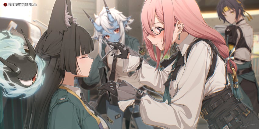 hoshimi miyabi, tsukishiro yanagi, soukaku, asaba harumasa, and tailless (zenless zone zero) drawn by yo_na