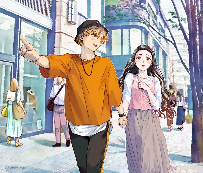 kamado nezuko and agatsuma zenitsu (kimetsu no yaiba) drawn by umino_neko