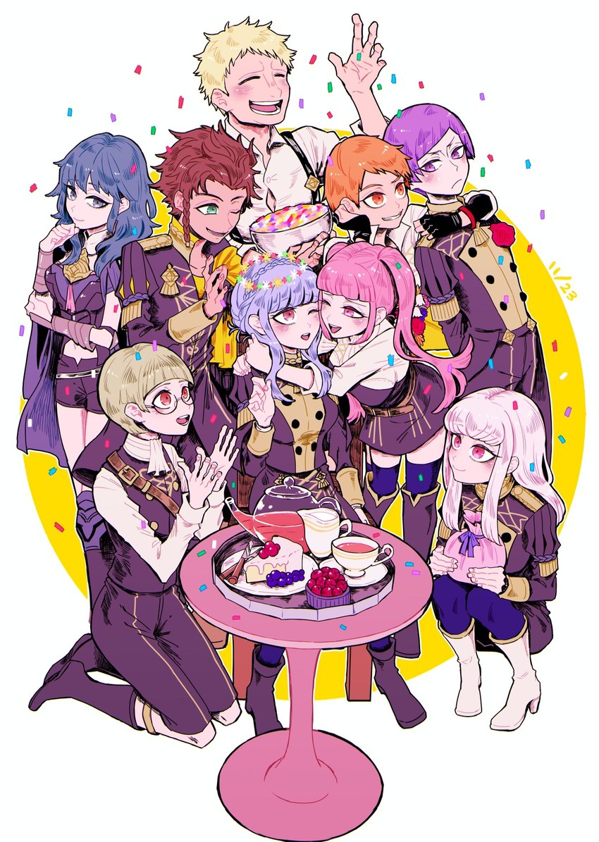 female byleth, hilda valentine goneril, lysithea von ordelia, marianne von edmund, claude von riegan, and 4 more (fire emblem and 1 more) drawn by yyy246