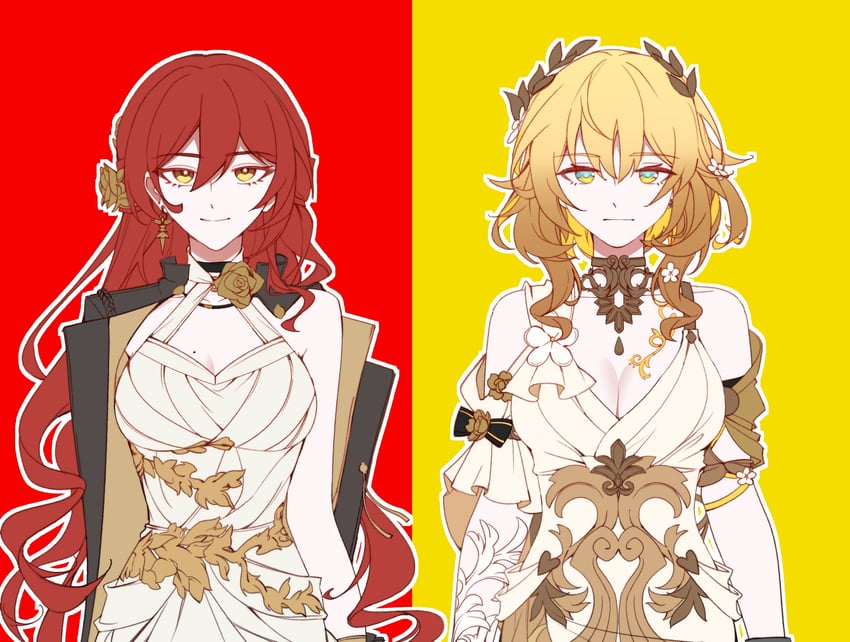 himeko and aglaea (honkai and 1 more) drawn by slowfrost