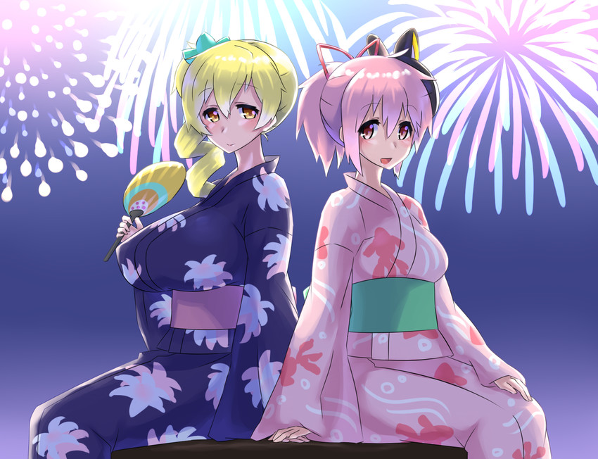kaname madoka and tomoe mami (mahou shoujo madoka magica) drawn by mizuumi_(bb)