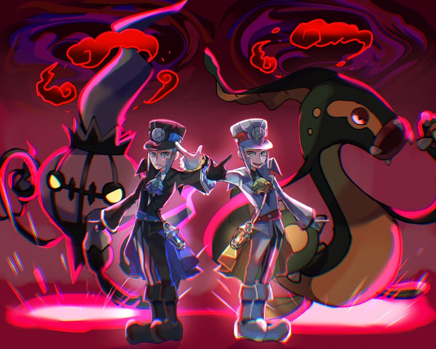 ingo, chandelure, emmet, and eelektross (pokemon and 1 more) drawn by 4ch1ak6oha