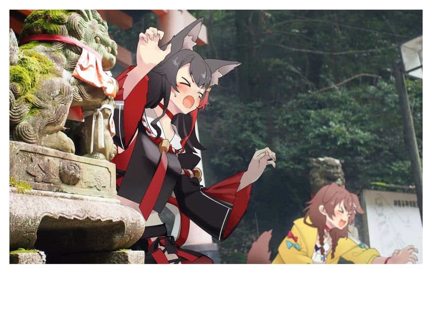 ookami mio and inugami korone (hololive) drawn by nakiusagi