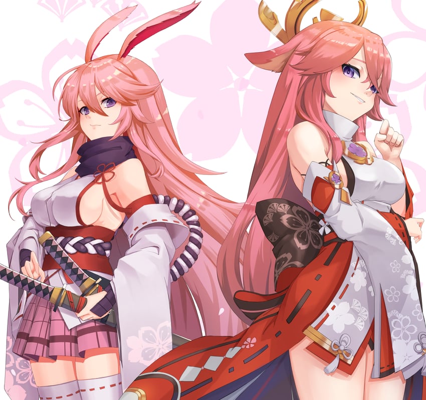 yae miko, yae sakura, and sakura ayane (genshin impact and 3 more) drawn by cream_bread