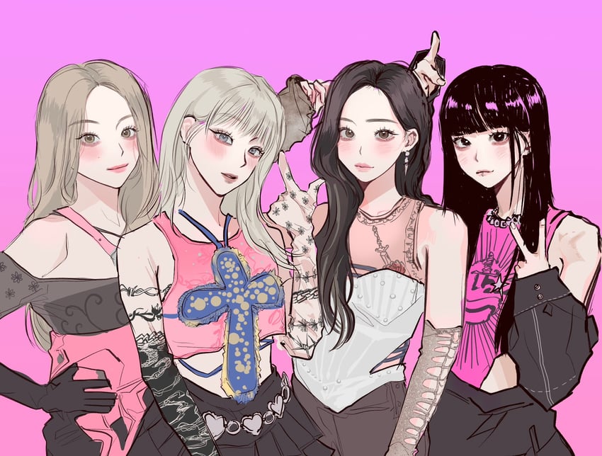 haneul, belle, natty, and julie (real life and 1 more) drawn by iyu_(neuleu00)