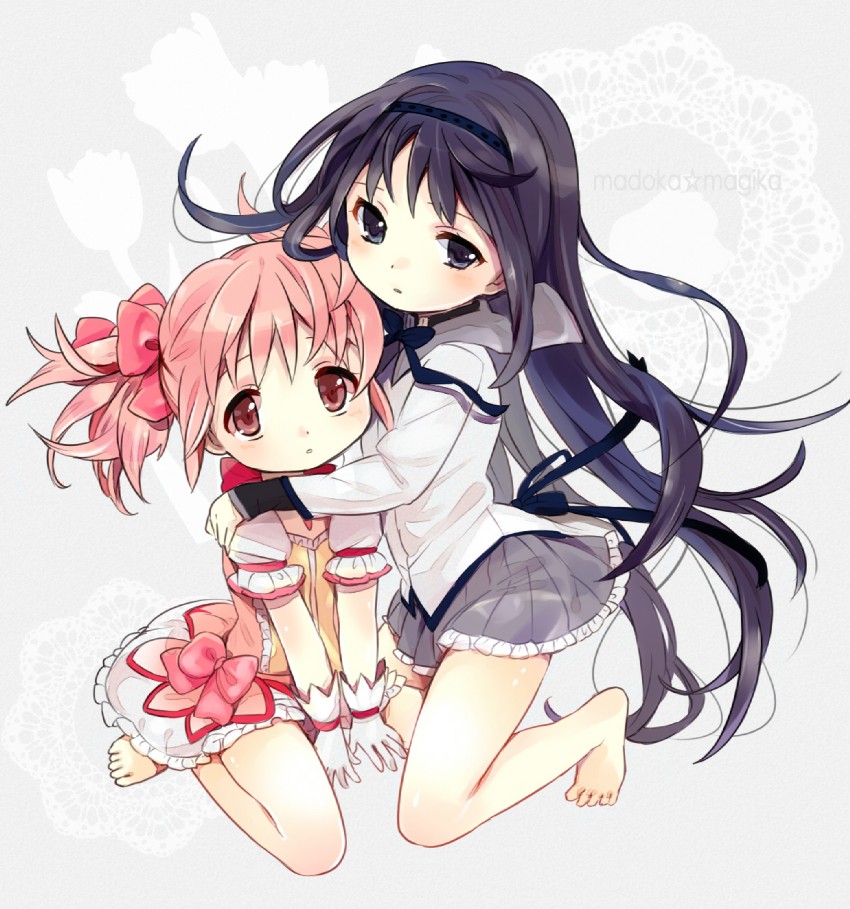 akemi homura and kaname madoka (mahou shoujo madoka magica) drawn by jamijami