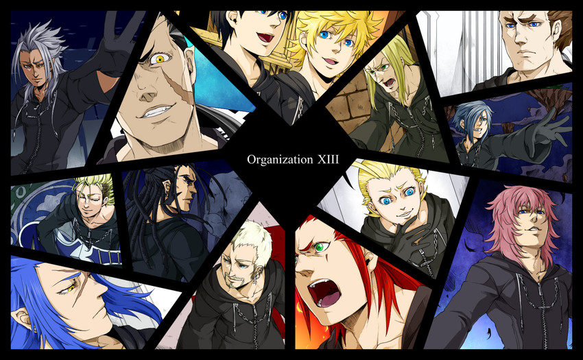 roxas, xion, axel, xemnas, saix, and 9 more (kingdom hearts) drawn by doyamatsu
