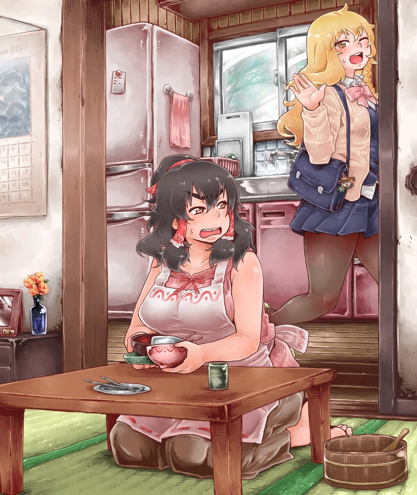 hakurei reimu, kirisame marisa, kanna, azusa, and alison (touhou and 1 more) drawn by tobatoinu