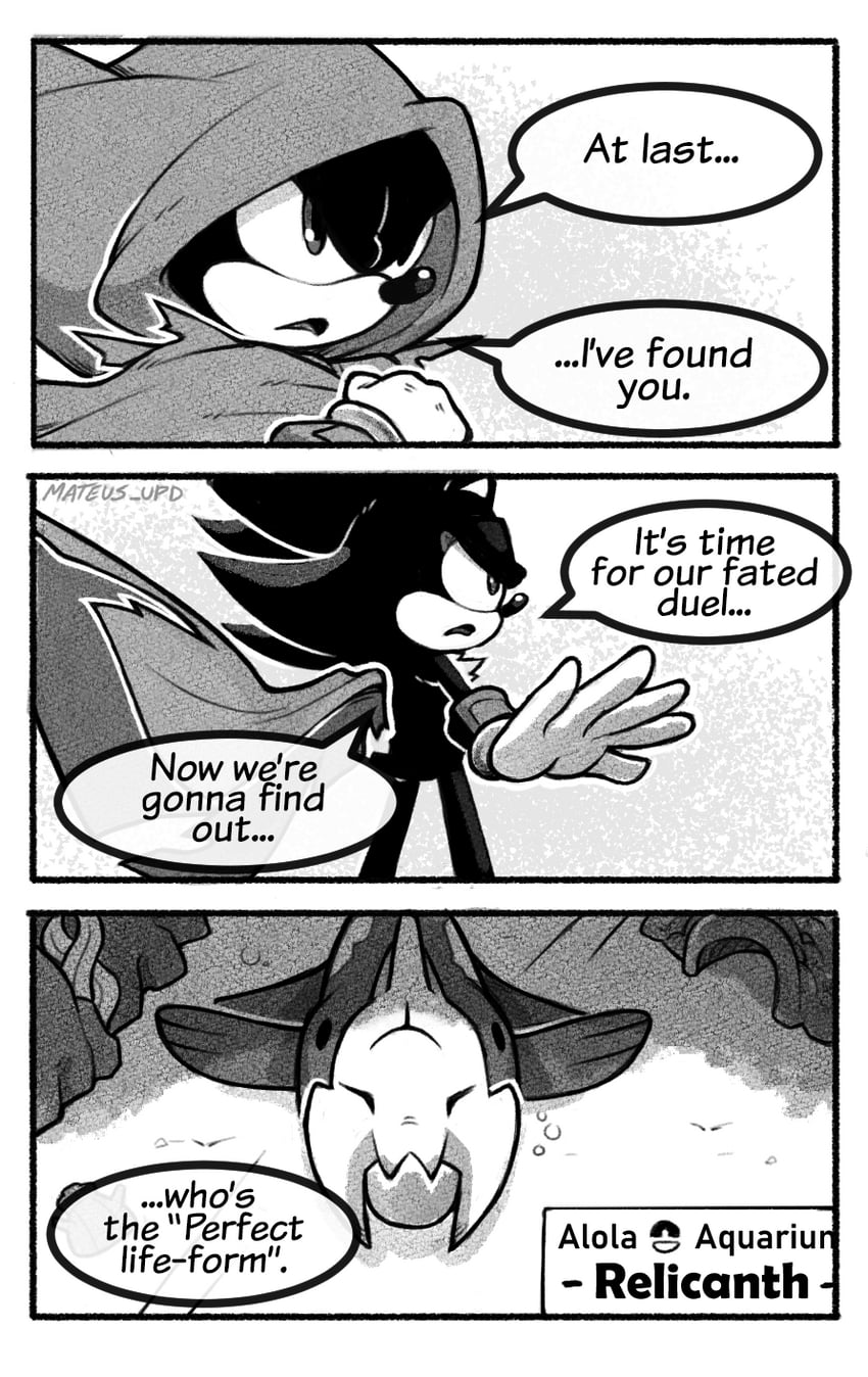 sonic the hedgehog, shadow the hedgehog, and relicanth (pokemon and 1 more) drawn by mateus_upd