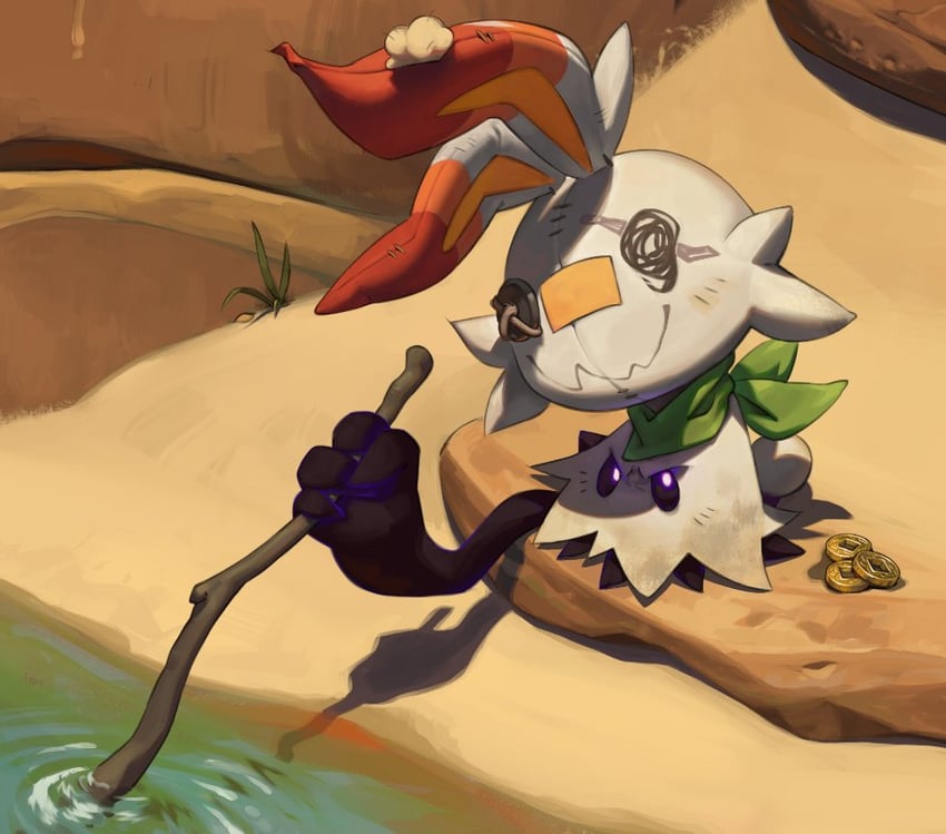 mimikyu and scorbunny (pokemon) drawn by realspacejunk