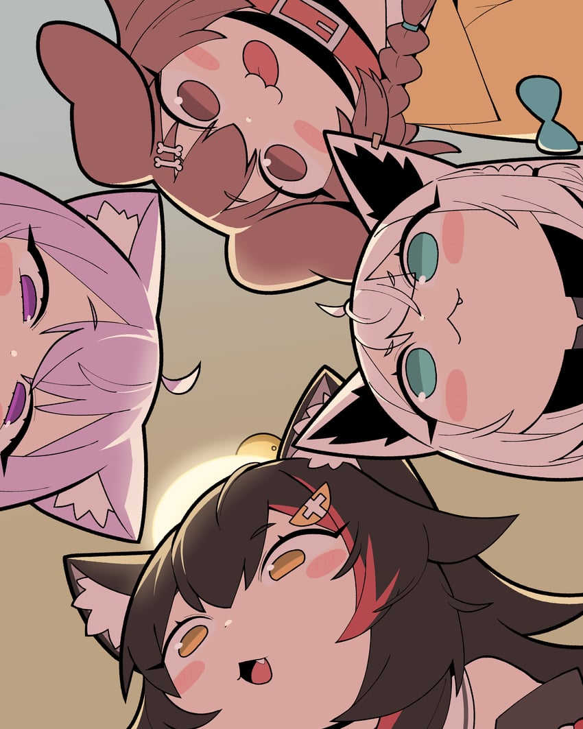 shirakami fubuki, nekomata okayu, ookami mio, and inugami korone (hololive) drawn by cocomayo29_(tomato)