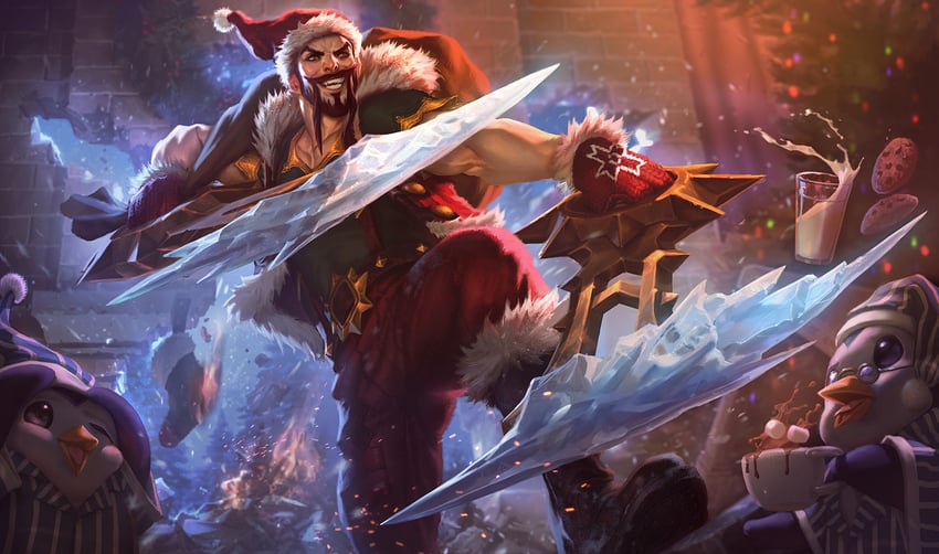 draven and santa draven (league of legends) drawn by alvinlee