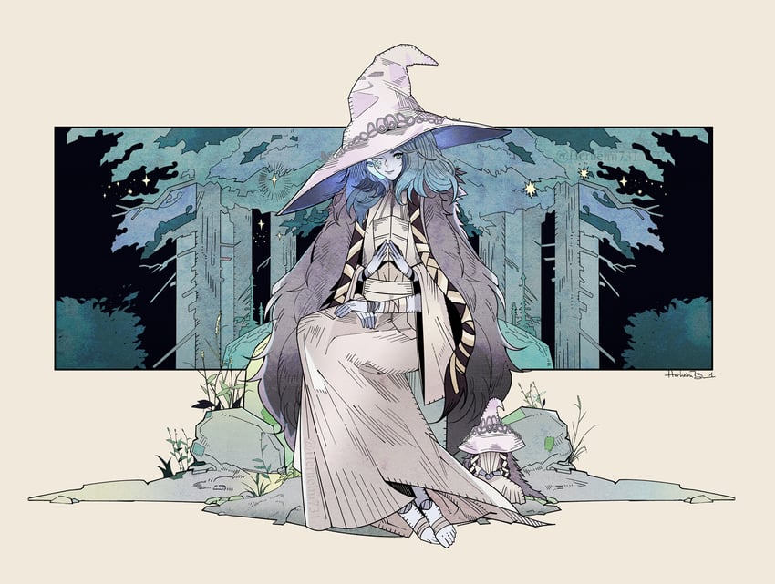 ranni the witch and miniature ranni (elden ring) drawn by herheim