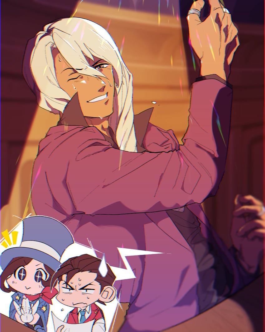 apollo justice, trucy wright, and klavier gavin (ace attorney) drawn by azekawa