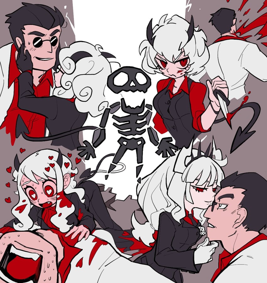 lucifer, modeus, helltaker, malina, and pandemonica (helltaker) drawn by paripi_nasubi