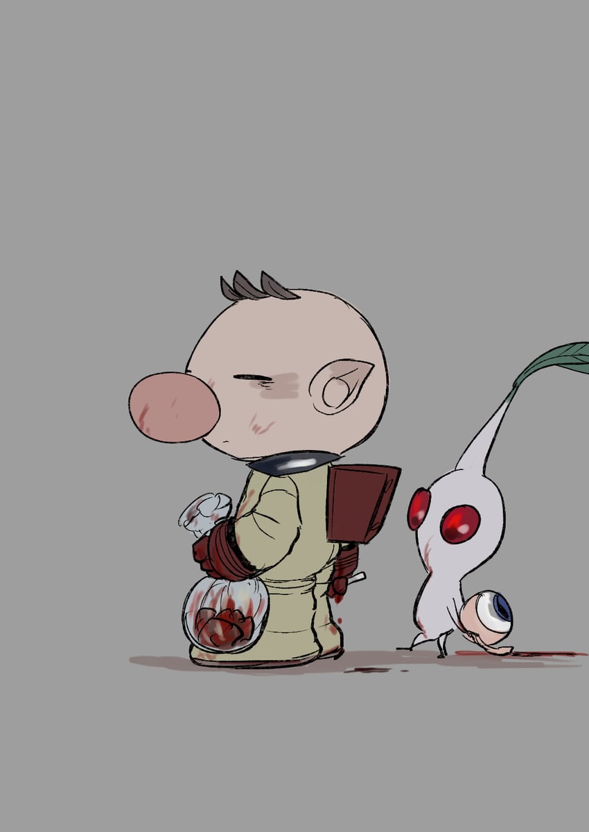 olimar, white pikmin, and bulborb (pikmin) drawn by usuba_(hatomugip)