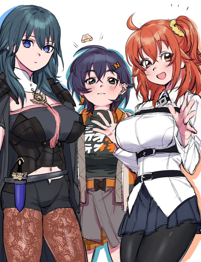 fujimaru ritsuka, female byleth, and belle (fate and 4 more) drawn by s_oxox