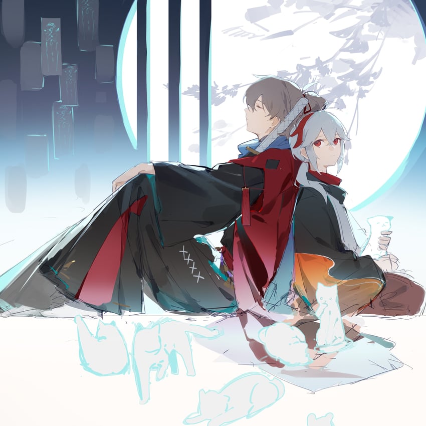 kaedehara kazuha and kazuha's friend (genshin impact) drawn by ginryuu