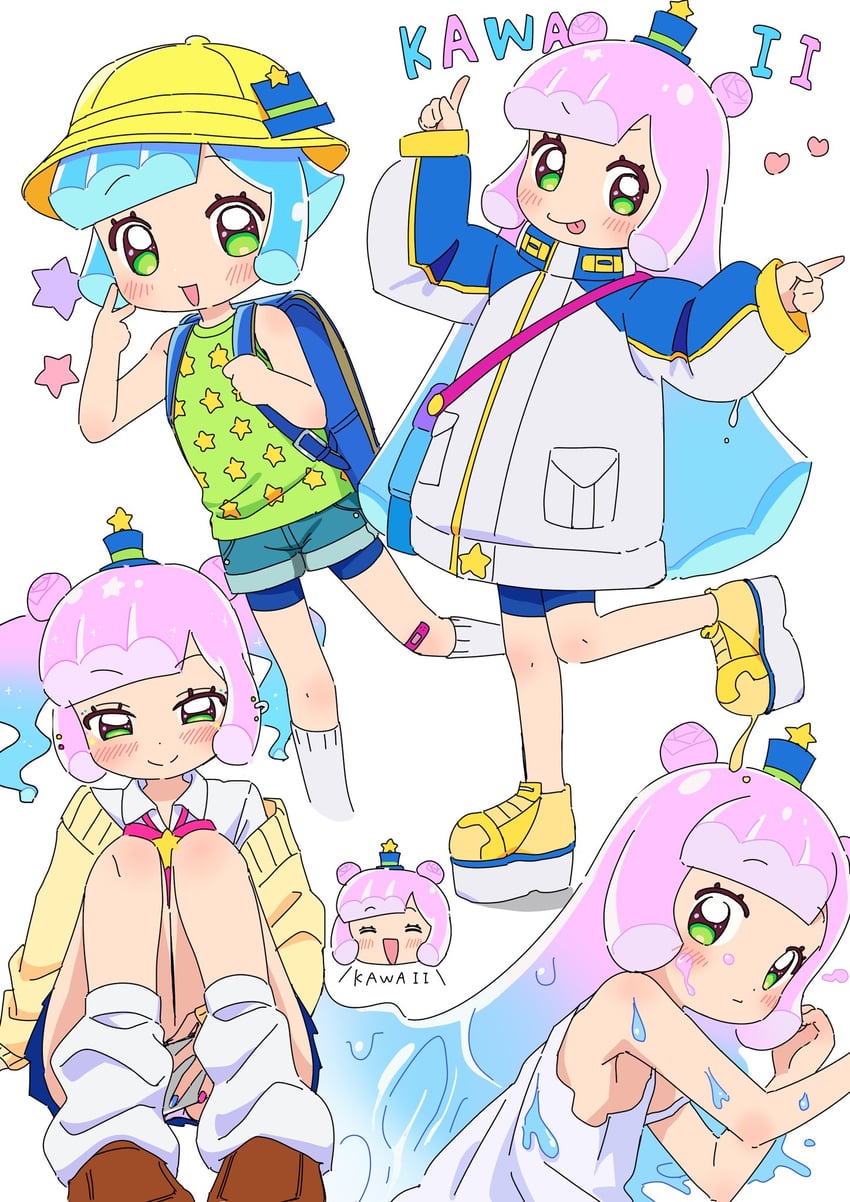 puniru, gyaru kawaii puniru, and shiny school backpack kawaii puniru (puniru wa kawaii slime) drawn by tibaridooor