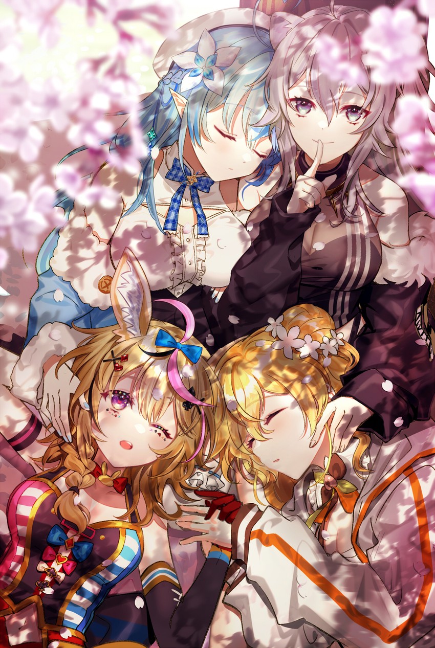 yukihana lamy, shishiro botan, omaru polka, and momosuzu nene (hololive) drawn by syandega