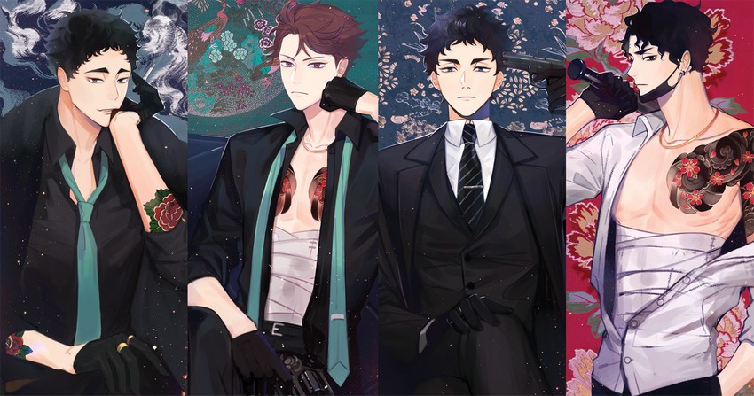 akaashi keiji, oikawa tooru, sakusa kiyoomi, and matsukawa issei (haikyuu!!) drawn by ri_mumu