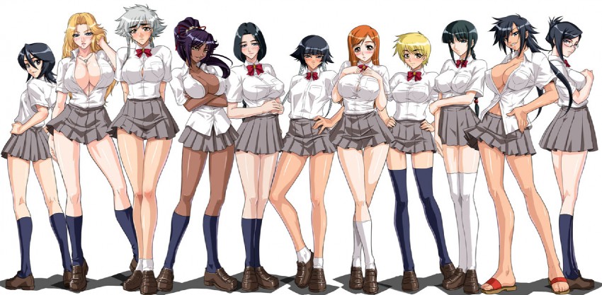 kuchiki rukia, shihouin yoruichi, inoue orihime, matsumoto rangiku, sui-feng, and 6 more (bleach) drawn by kagami_hirotaka