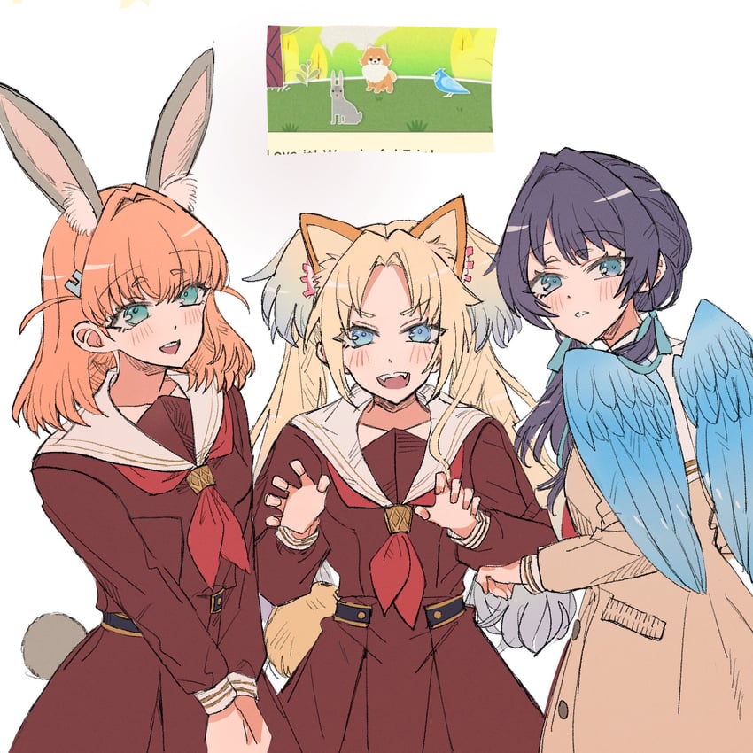 hinoshita kaho, murano sayaka, and osawa rurino (love live! and 1 more) drawn by junjun_(kimi-la)