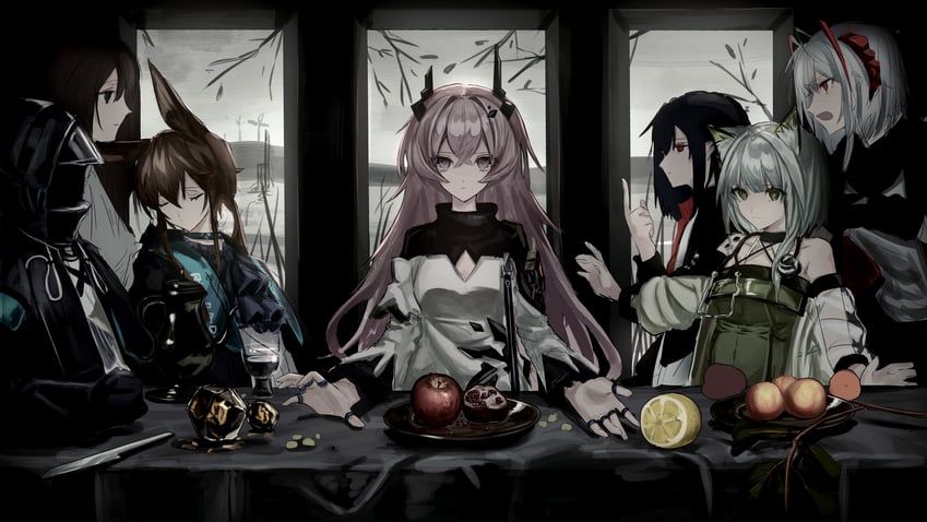 doctor, amiya, kal'tsit, w, theresa, and 2 more (arknights and 1 more) drawn by senakira