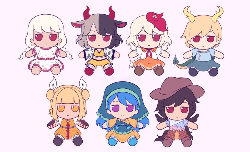 kicchou yachie, kurokoma saki, haniyasushin keiki, niwatari kutaka, joutouguu mayumi, and 2 more (touhou and 1 more) drawn by dreamysuite