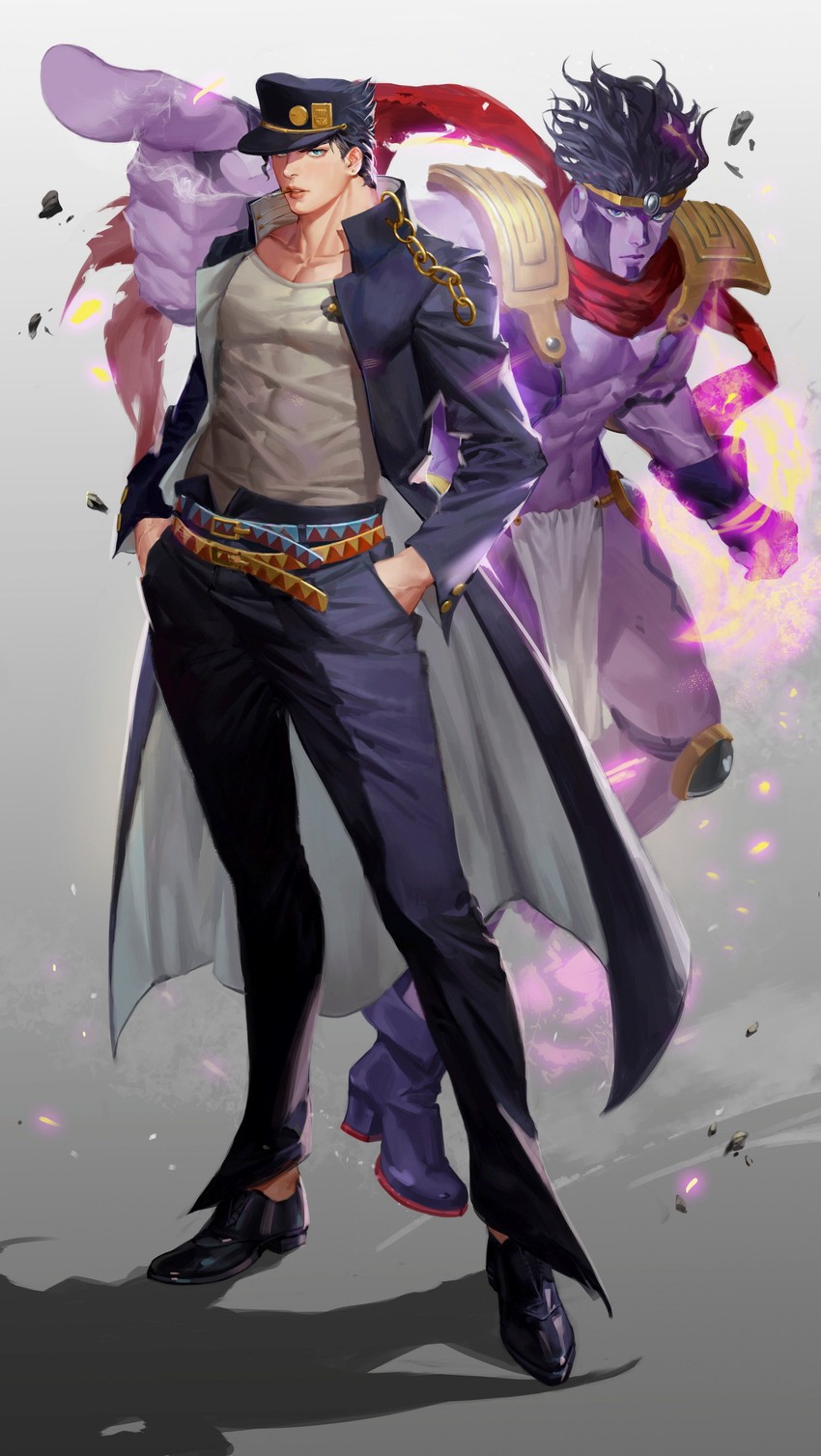 kujo jotaro and star platinum (jojo no kimyou na bouken and 1 more) drawn by nojamman