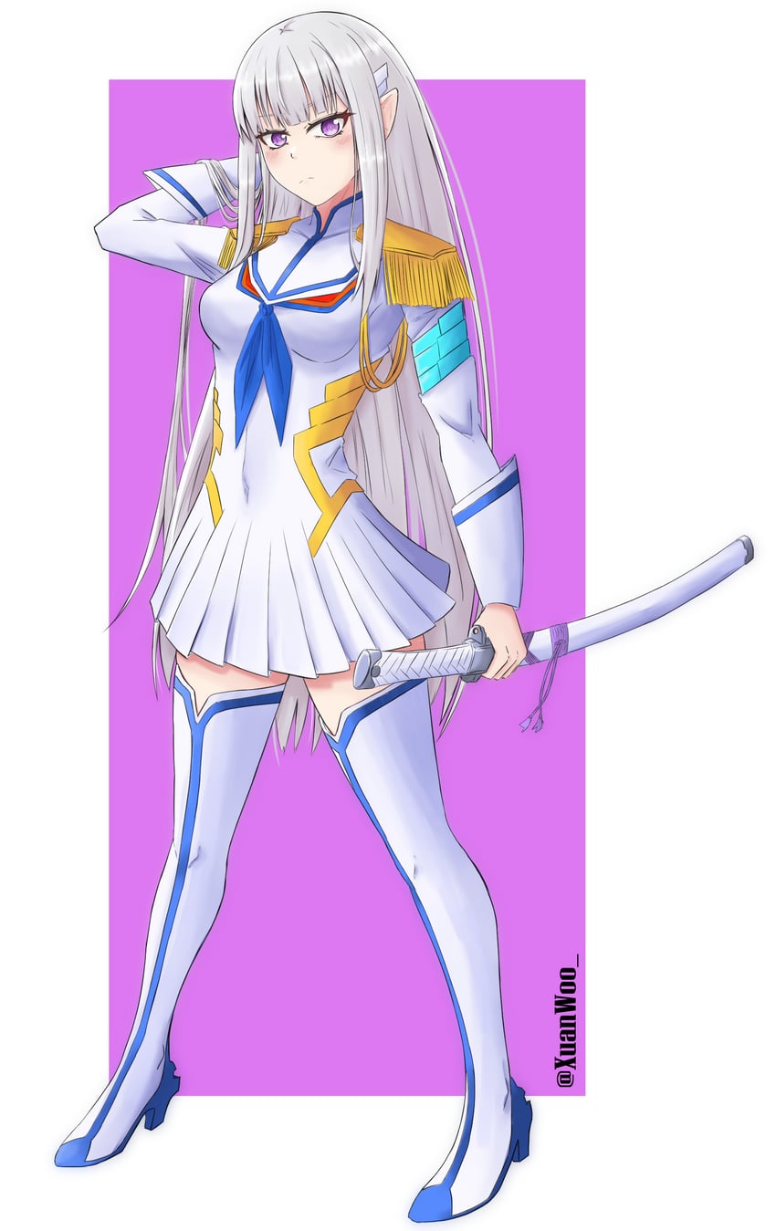 kiryuuin satsuki, emilia, and junketsu (re:zero kara hajimeru isekai seikatsu and 1 more) drawn by eennee