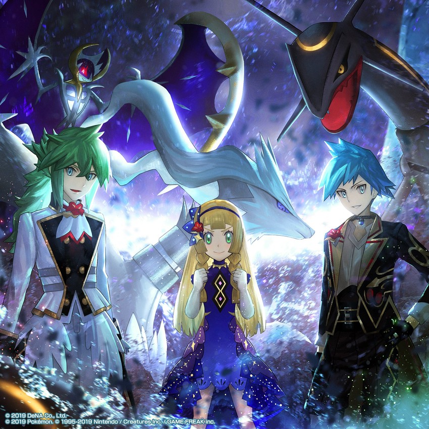 steven stone, reshiram, rayquaza, lunala, lillie, and 1 more (pokemon and 1 more) drawn by otsumami_(bu-bu-heaven)