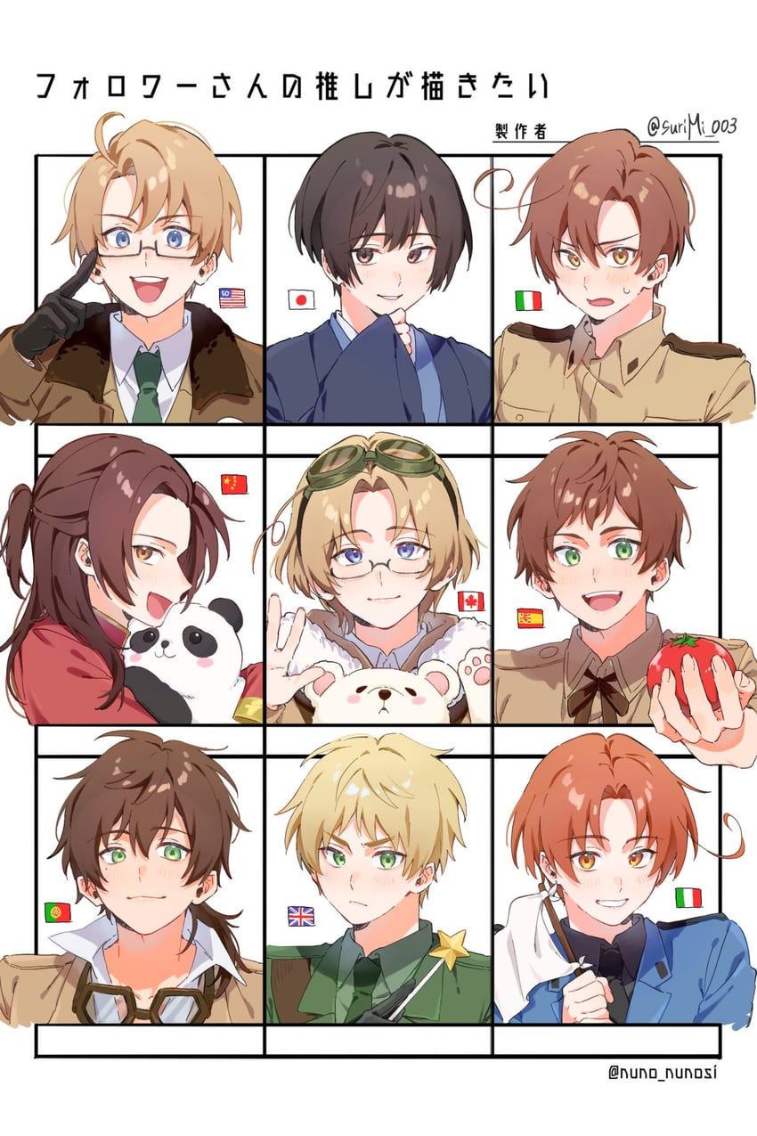 america, united kingdom, japan, china, northern italy, and 4 more (axis powers hetalia) drawn by surimi_003