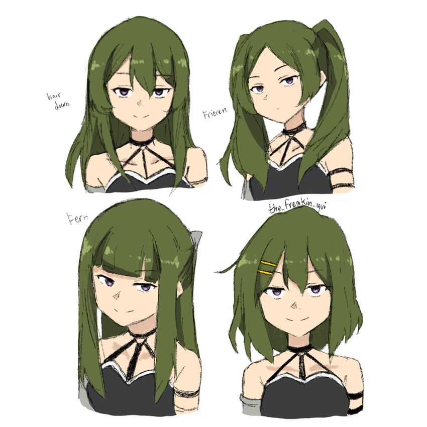 frieren, hirasawa yui, fern, and ubel (k-on! and 1 more) drawn by the_freakin_yui