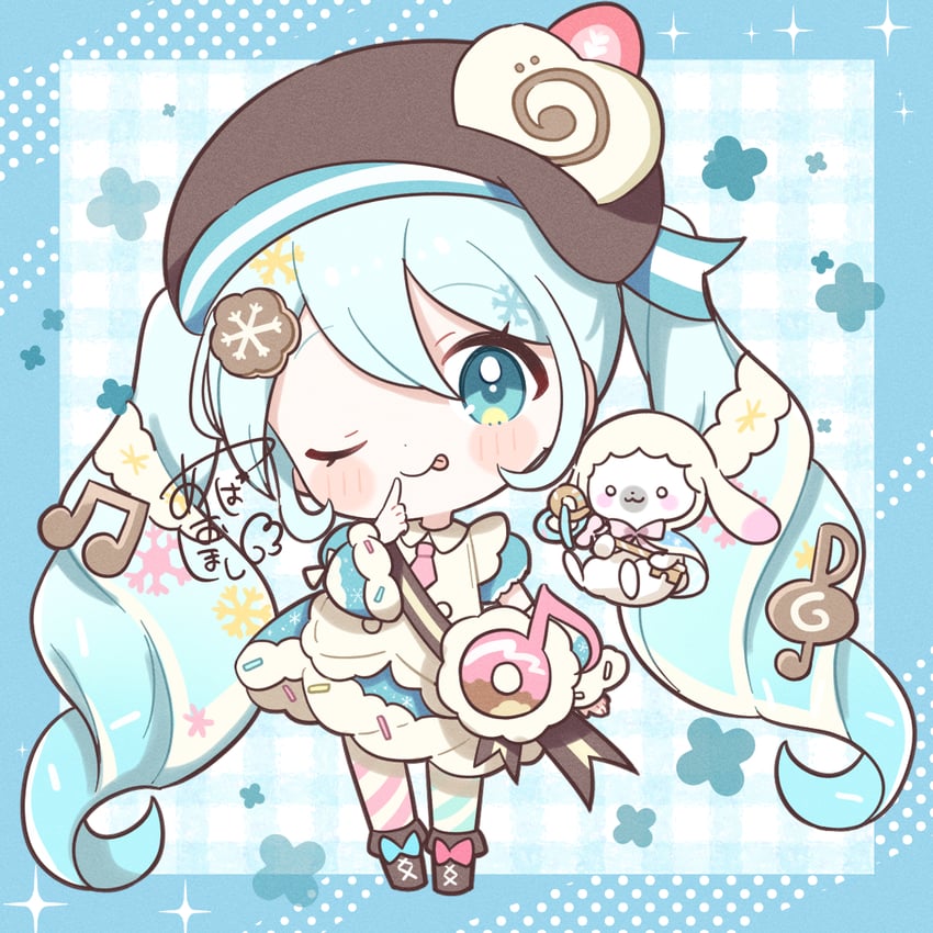 hatsune miku, yuki miku, and rabbit yukine (vocaloid) drawn by aobahosino