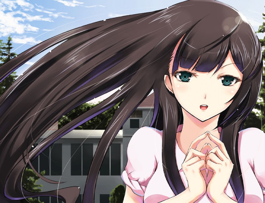 Black haired green eyed anime girl