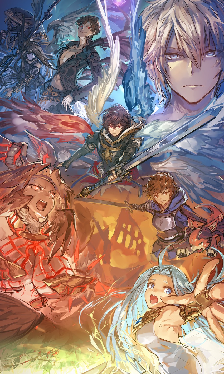 gran, sandalphon, lyria, vyrn, lucilius, and 3 more (granblue fantasy) drawn by melon22