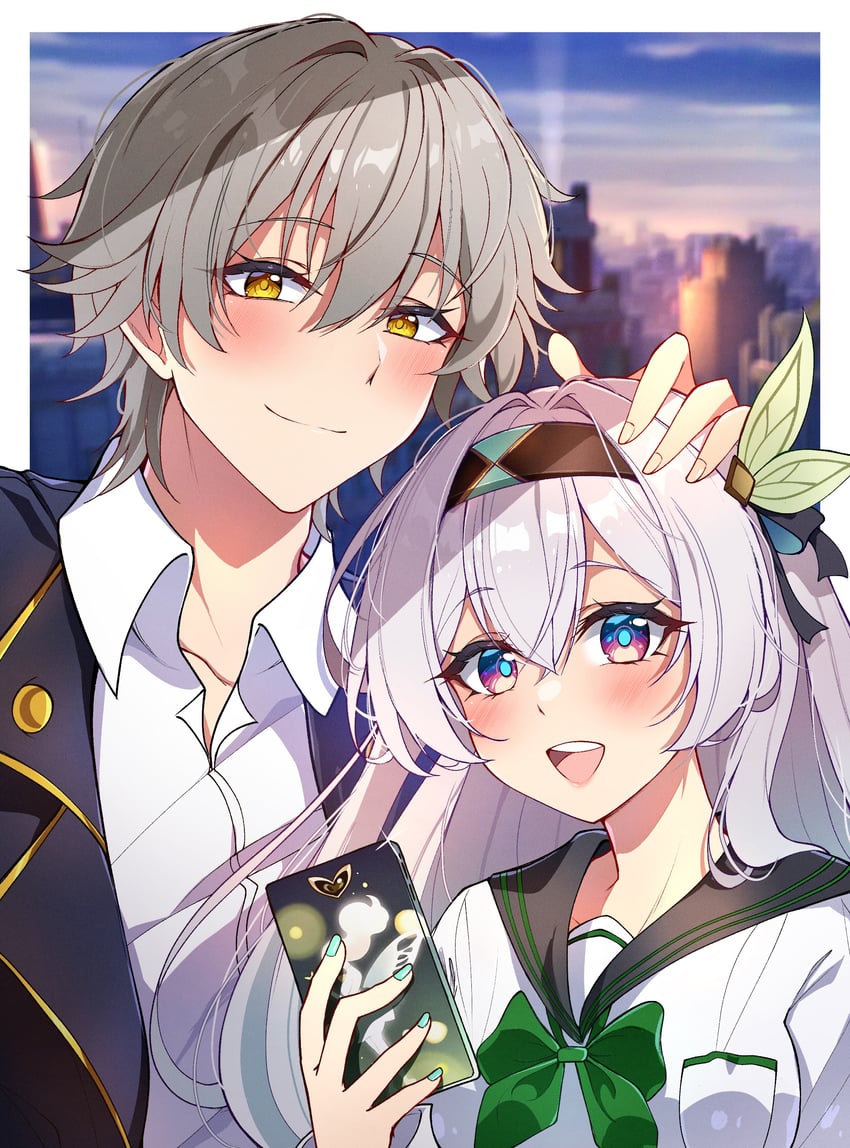 trailblazer, firefly, and caelus (honkai and 1 more) drawn by midori_(midori13579)
