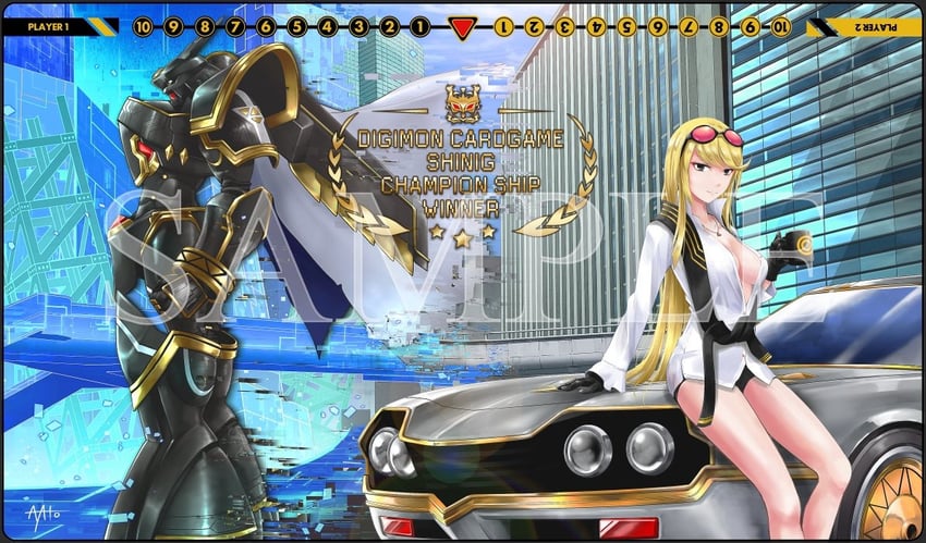 alphamon and kuremi kyouko (digimon and 2 more) drawn by ayato_mabu