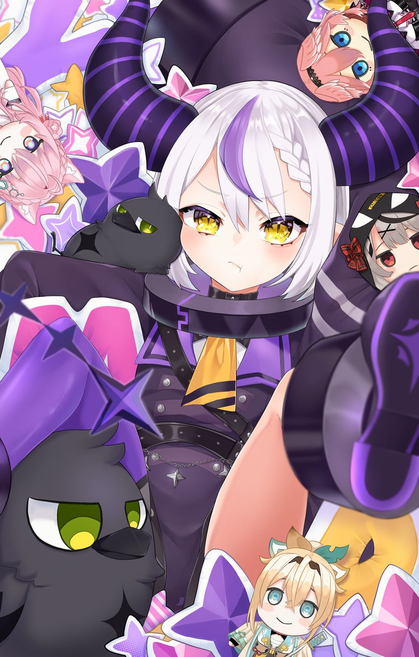 sakamata chloe, la+ darknesss, hakui koyori, kazama iroha, takane lui, and 1 more (hololive) drawn by kotsume_shiokawa