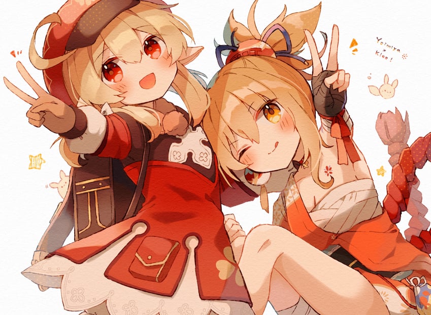 klee, yoimiya, and dodoco (genshin impact) drawn by mina_(sio0616)