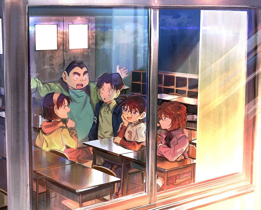 edogawa conan, haibara ai, yoshida ayumi, kojima genta, and tsuburaya mitsuhiko (meitantei conan) drawn by segami
