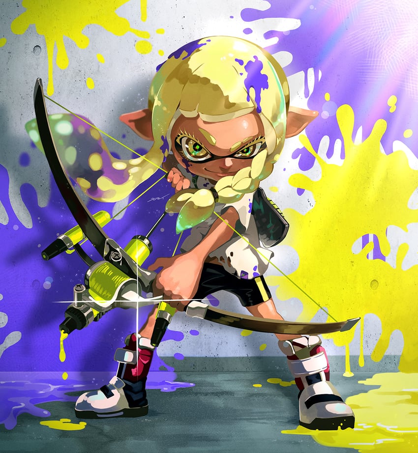 inkling player character, inkling girl, and veronika (splatoon and 1 more) drawn by moroi