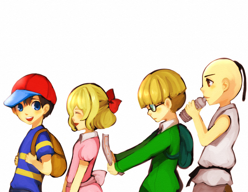 ness, paula, jeff andonuts, and poo (mother and 1 more) drawn by kanaelis