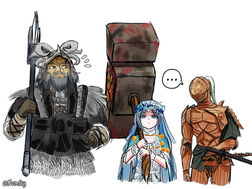 revenant, raider, and executor (elden ring and 1 more) drawn by nemfry