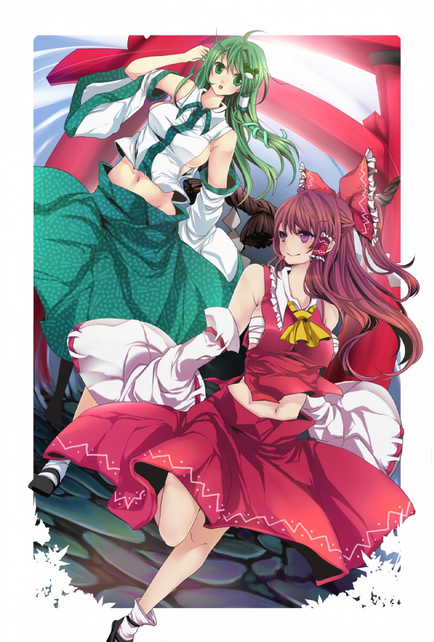 hakurei reimu and kochiya sanae (touhou) drawn by rimu_(kingyo_origin)