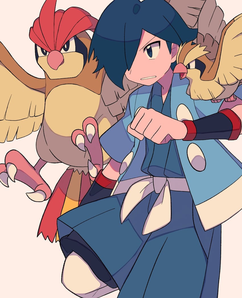 pidgey, falkner, and pidgeotto (pokemon and 1 more) drawn by tyako_089