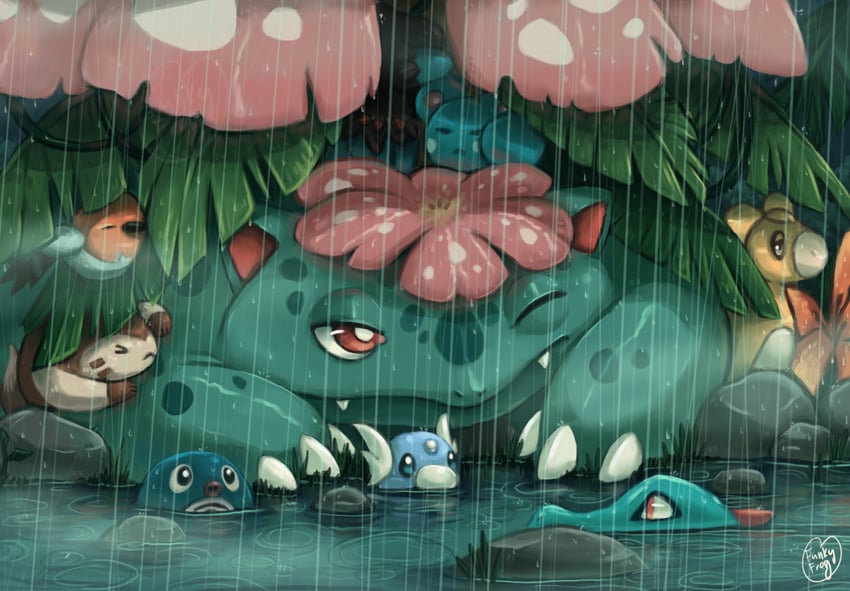 totodile, venusaur, furret, dratini, poliwag, and 5 more (pokemon) drawn by funkiestfrog