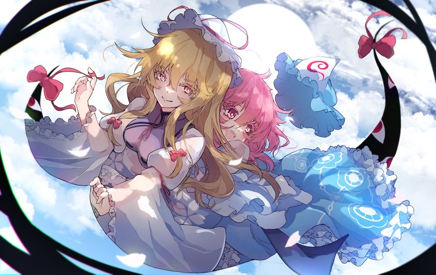 yakumo yukari and saigyouji yuyuko (touhou) drawn by chiroru_(cheese-roll)