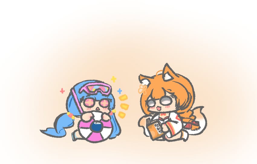 eight-tailed fox nari and little android aa72 (guardian tales) drawn by chamsuchamsae